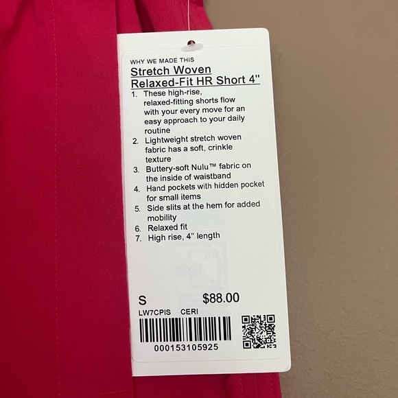 {Lululemon} Stretch Woven Relaxed-Fit High-Rise Short 4" in Cherry Mist - Small - Picture 11 of 11